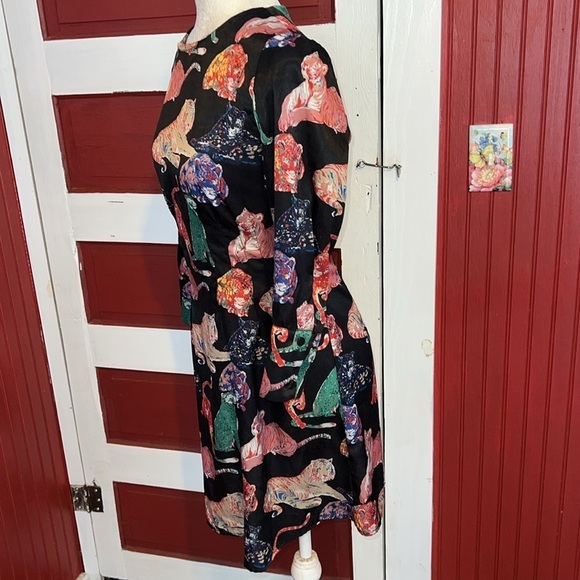 NWT Zara Basic Z1975 Denim Polyester Tiger Cat Dress M - Picture 4 of 12